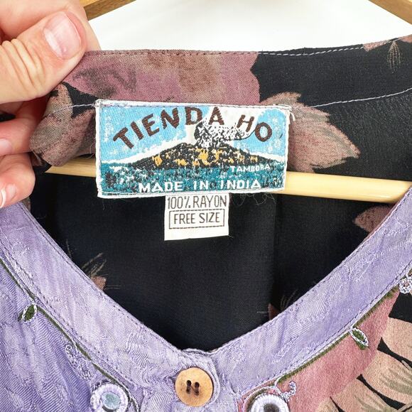 VTG Tienda Ho Fringe Floral Blouse Bohemian Art To Wear Mirror Folk Festival OS - Picture 5 of 10